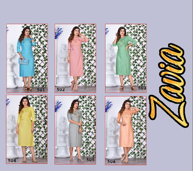 Beauty Queen Zavia Fancy Wear Rayon Designer Kurti Collection